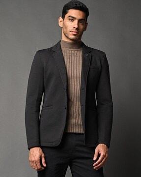 Single-Breasted Pea Coat with Notched Lapel