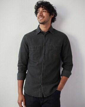 Washed Slim Fit Shirt with Patch Pockets