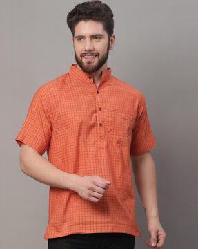 checked-short-kurta-with-patch-pocket