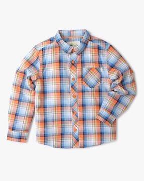 plaid-checked-single-pocket-shirt