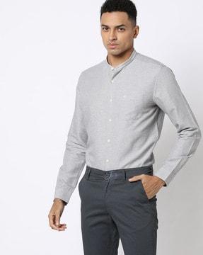 Heathered Slim Fit Shirt with Patch Pocket