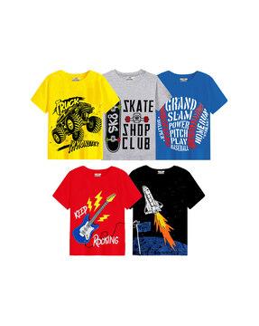 Pack of 5 Graphic Print Round-Neck T-Shirts