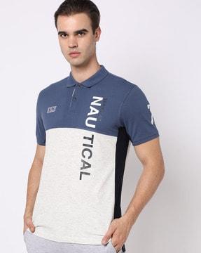 Colorblock Polo T-Shirt with Placement Print