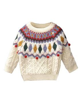 Argyle-Knit Round-Neck Pullover