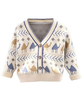 Animal Pattern Cardigan with Button Closure