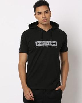 Typographic Print Hooded T-Shirt