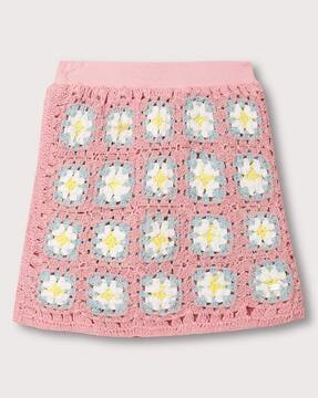 Floral-Knit A-Line Skirt