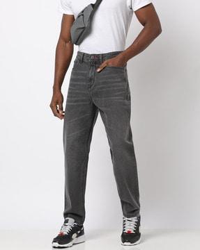Straight Fit Jeans with Whiskers