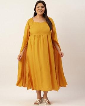 Square-Neck Fit & Flare Dress with Extended Sleeves
