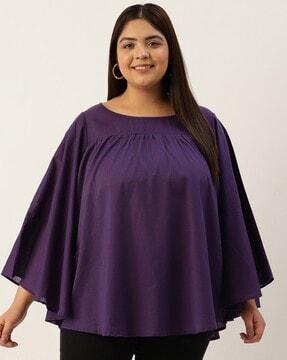 Round-Neck Top with Flared Sleeves