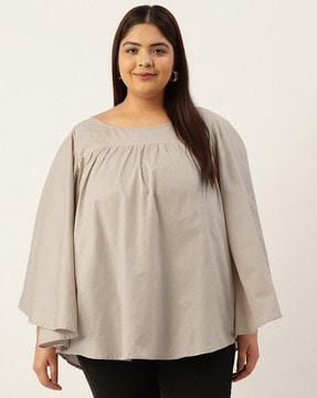 Round-Neck Top with Flared Sleeves