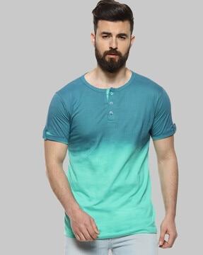Ombre-Dyed Henley T-Shirt