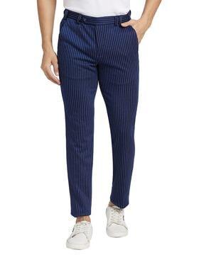 Striped Flat-Front Trousers