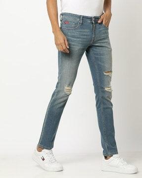 Mid-Wash Mid-Rise Cotton Slim Fit Jeans