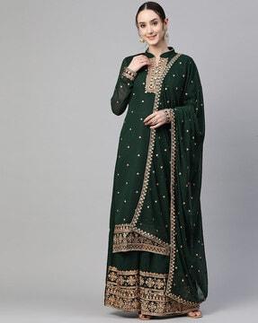 Embellished Semi-Stitched Straight Dress Material