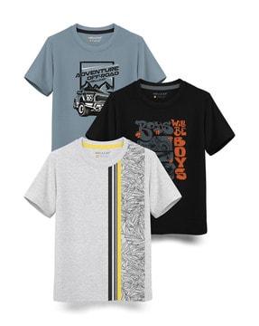 Pack of 3 Typographic Print Crew-Neck T-Shirts