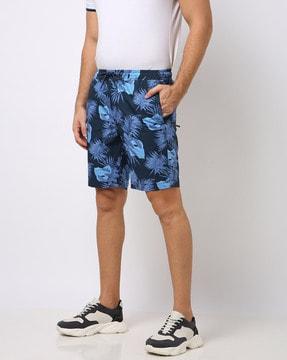 Tropical Print Shorts with Drawstring Waist