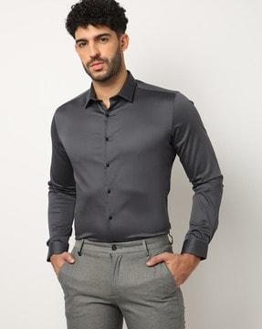 Slim Fit Satin Shirt with Patch Pocket