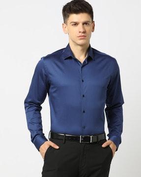 Slim Fit Satin Shirt with Patch Pocket