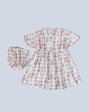 Bow Print A-Line Dress with Bloomers