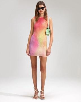 Printed Mesh Hotfix Bodycon Mini Dress