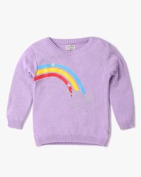 Unicorn Print Round-Neck Sweater