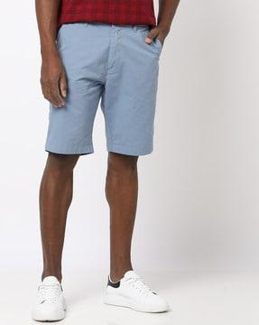 Mid-Rise Flat-Front Shorts