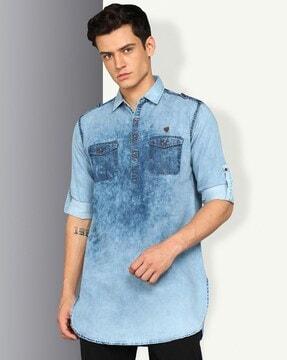 tailored-fit-shirt-kurta-with--flap-pockets