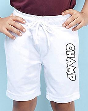 Typographic Print Flat-Front Shorts