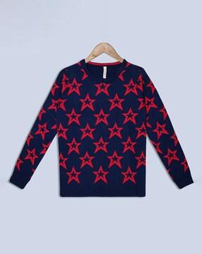 star-knit-round-neck-sweater