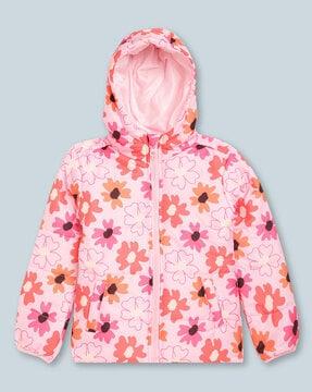 Floral Print Zip-Front Hooded Jacket