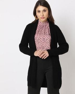Ribbed Open-Front Long Cardigan