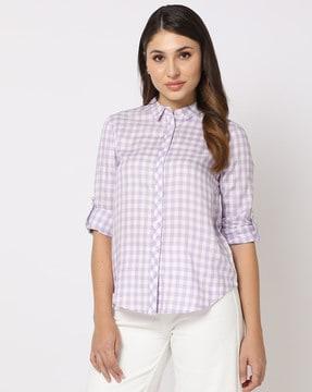 Checked Shirt with Roll-Up Tabs
