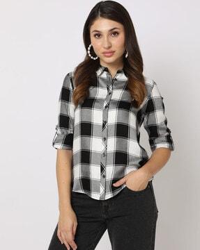 Checked Shirt with Roll-Up Tabs