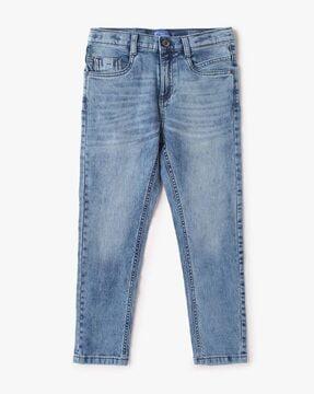 Mid-Wash Straight Fit Jeans