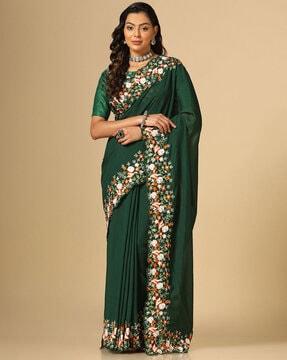Embellished Silk Saree with Floral Border