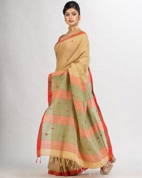 cotton-jamdani-saree-with-tassels