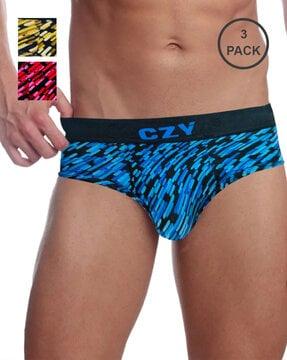 Pack of 3 Printed Briefs with Elasticated Waistband