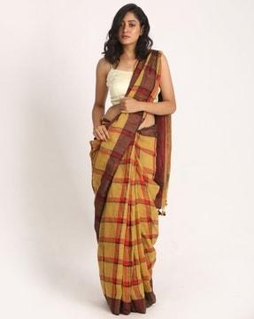 checked-saree-with-tassels
