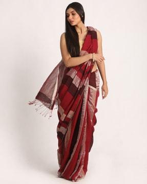 Traditional Handloom Checked Linen Saree