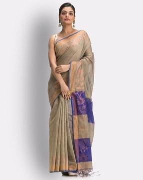 Floral Woven Saree with Tassels