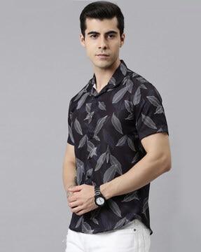 Leaf Print Spread-Collar Shirt
