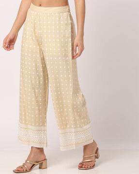 Embroidered Palazzos with Semi-Elasticated Waist