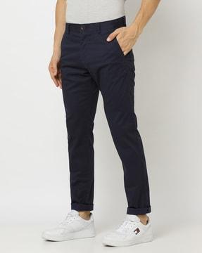 Mid-Rise Flat-Front Tapered Fit Trousers