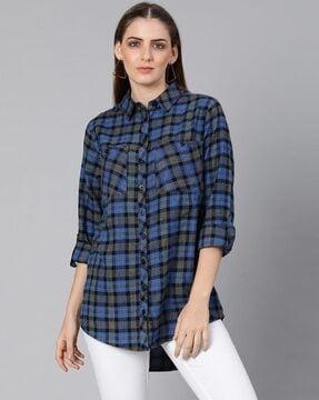 Princely Brush Checked Shirt with Flap Pockets