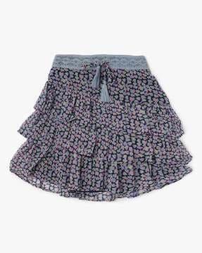 Printed Crochet Waistband Tiered Skirt