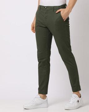 Cropped Fit Flat-Front Trousers