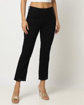 Straight Fit Jeans with Frayed Hem