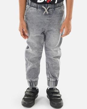 Heavily Washed Jogger Jeans with Drawstring Waist