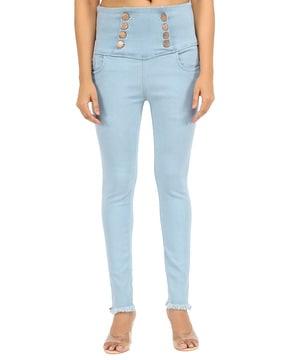 high-rise-skinny-fit-jeggings-with-frayed-hems